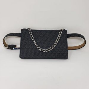 MICHAEL KORS logo pull chain faux-leather belt bag /fanny pack -Black